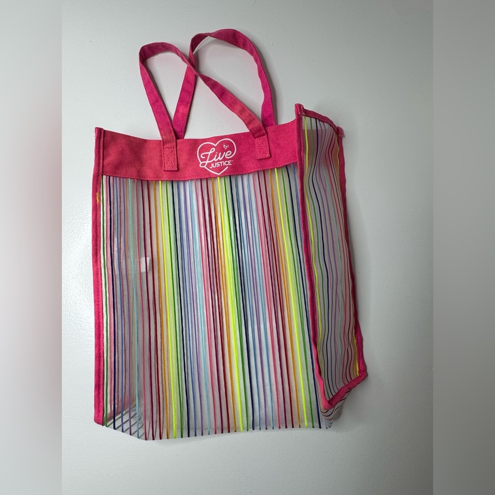 Justice Multicolor Striped Mesh Tote Bag